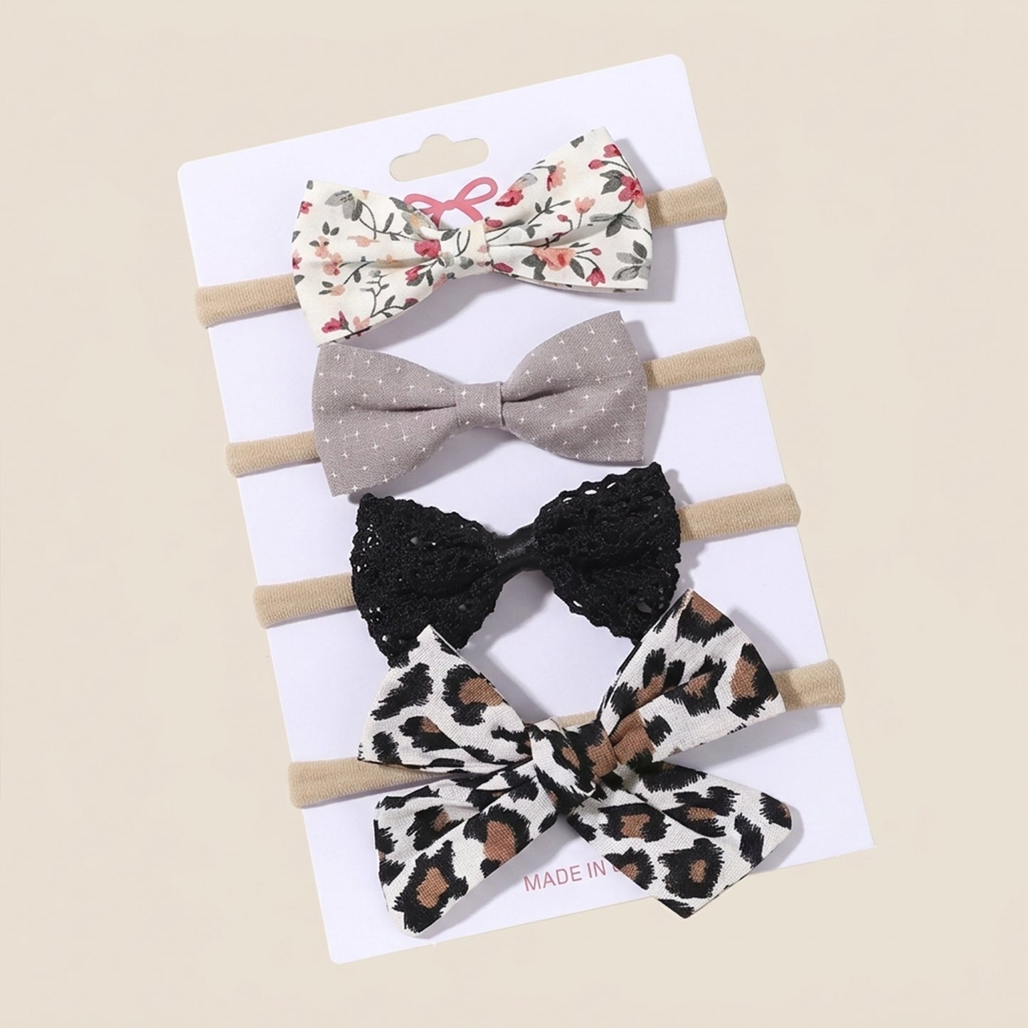 4-5Pcs/Set Baby Bow Headbands - Cotton Linen & Lace Fabric - Leopard Print Newborn Hair Accessories for Girls