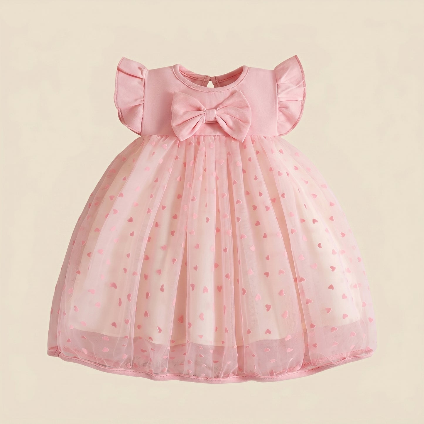 Summer Baby Girl Korean Style Princess Dress - Little Love Bow Flying Sleeves Sunsuit - Birthday Party Gown 0-3Y