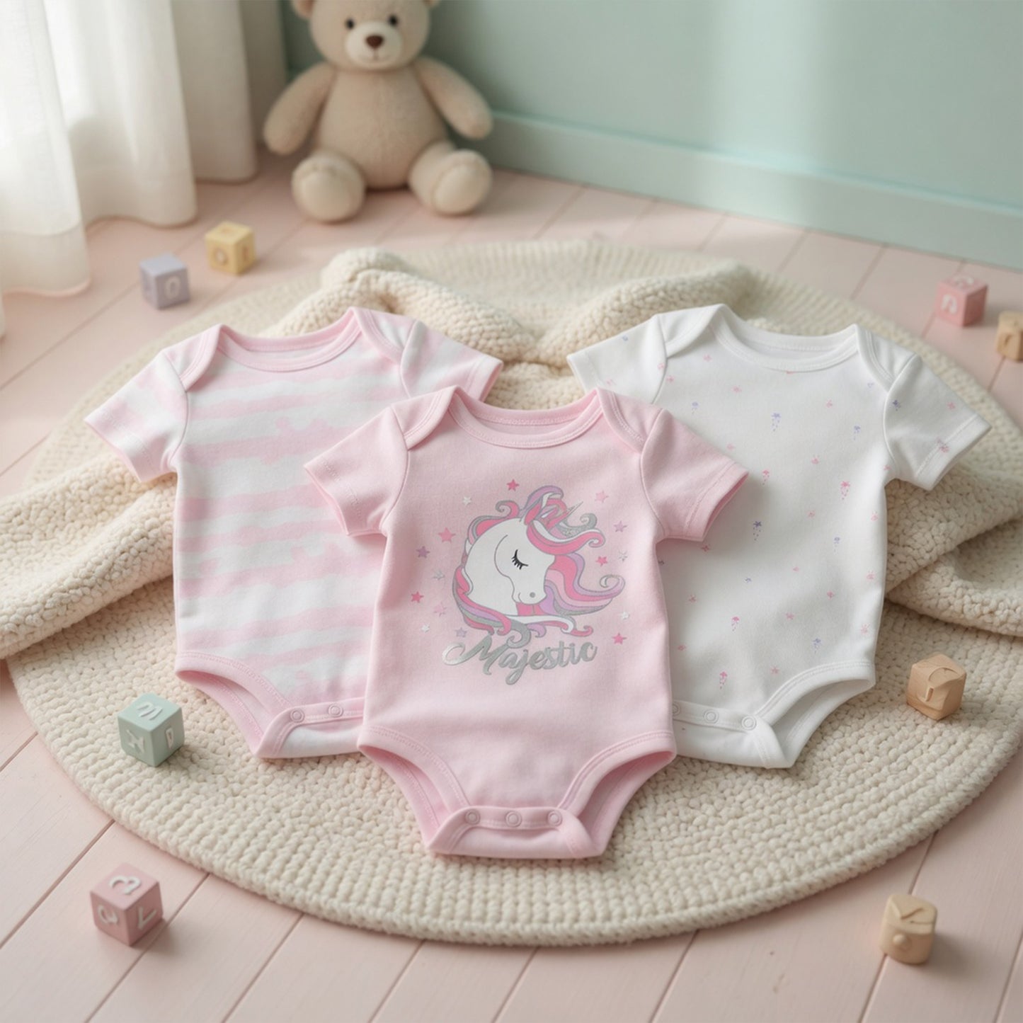 3/6 Pcs Baby Bodysuit Set - 100% Cotton Short Sleeve Rompers - Unisex Newborn Clothes 0-12 Months