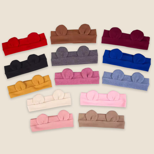 Cute Bear Ear Baby Headband - Soft Elastic Korean Turban - Newborn Infant Fall Winter Headwear for Boys & Girls