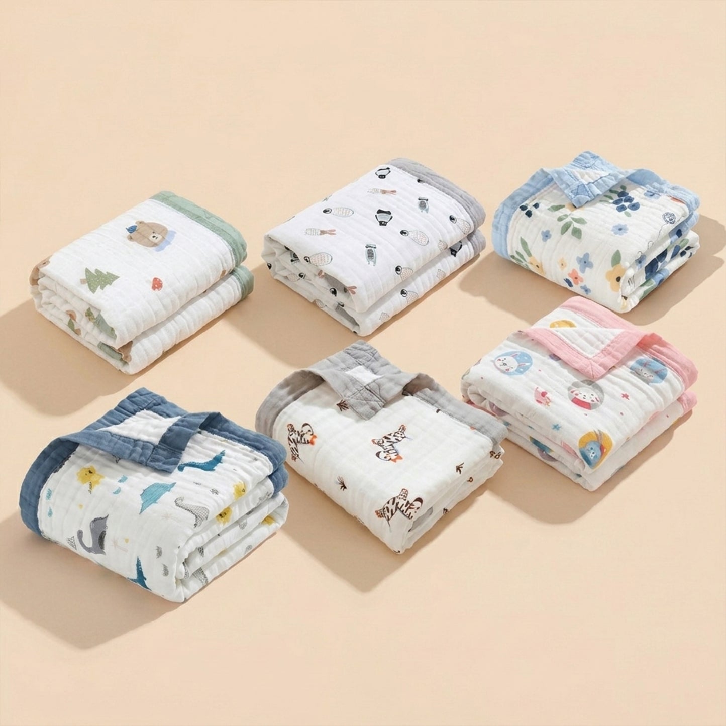 Soft 6-Layer Cotton Baby Blanket - High Absorbency Cartoon Bath Towel - Multi-functional Gauze Swaddle for Infants