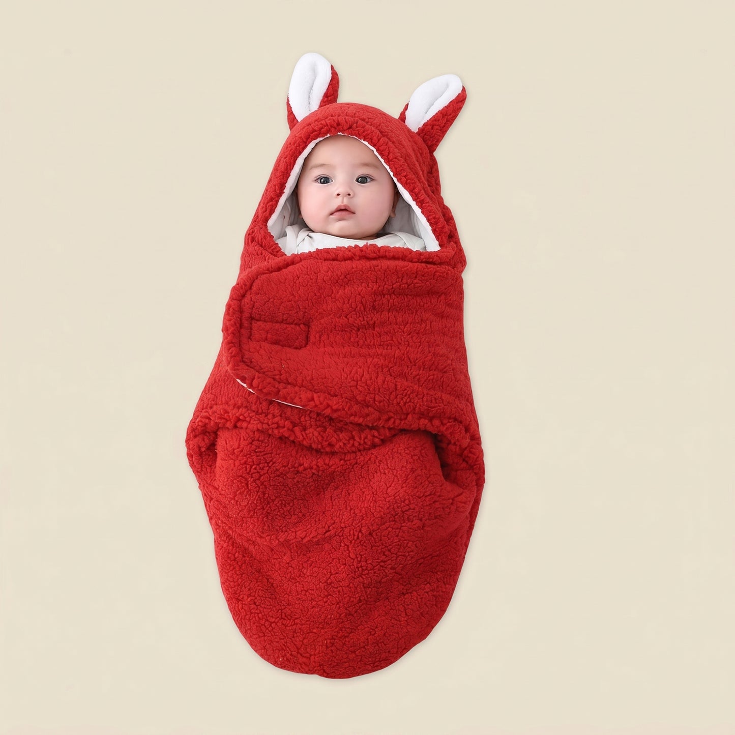 Ultra-Soft Fluffy Fleece Baby Swaddle - Newborn Sleeping Bag with Head Support