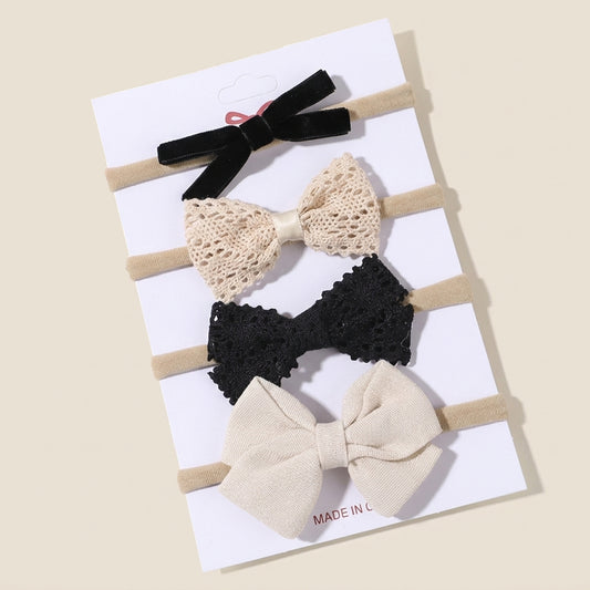 4-5Pcs/Set Baby Bow Headbands - Cotton Linen & Lace Fabric - Leopard Print Newborn Hair Accessories for Girls