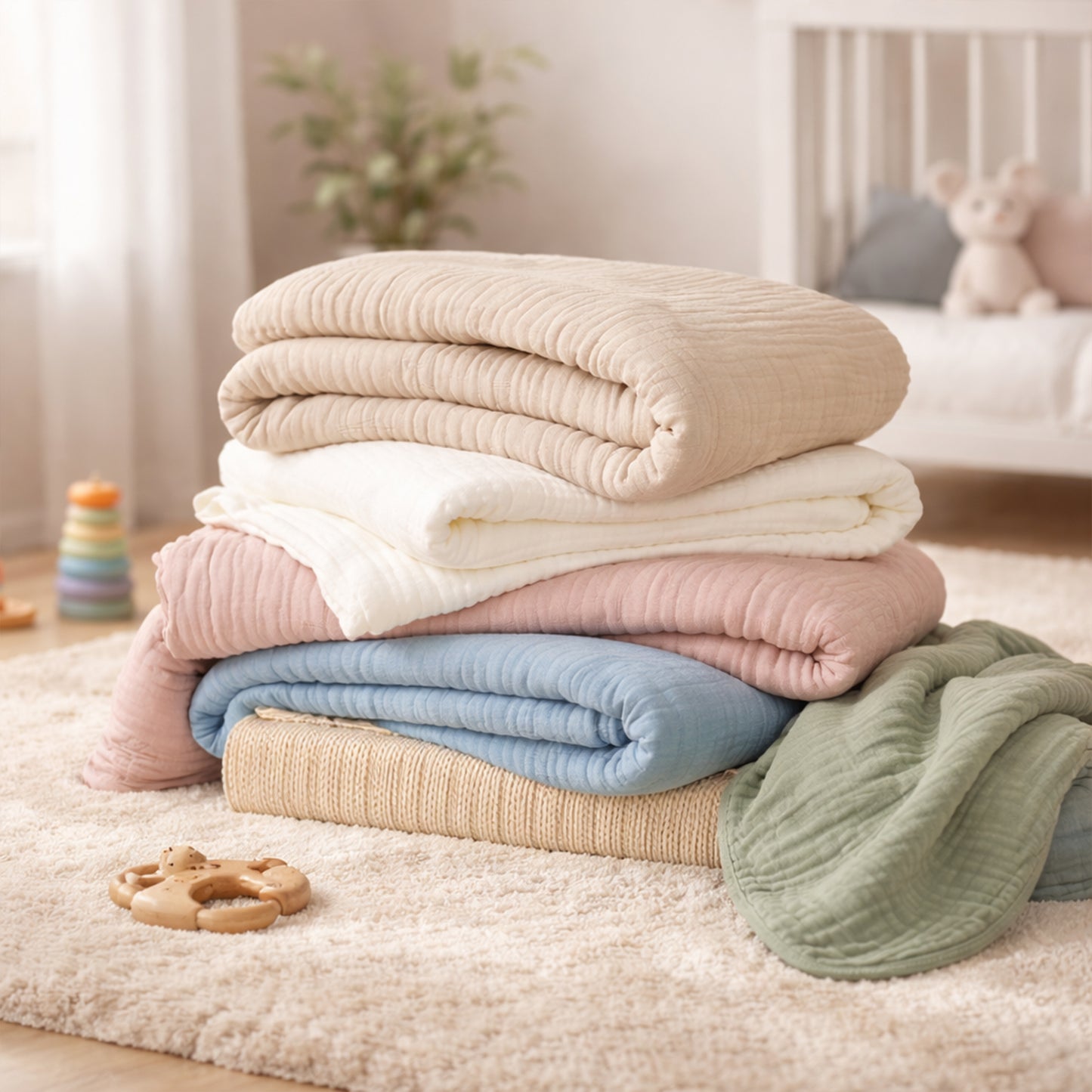 3-Piece Soft Muslin Baby Swaddle Blankets - 100% Breathable Cotton Receiving Blankets - Multi-functional Newborn Wrap Set