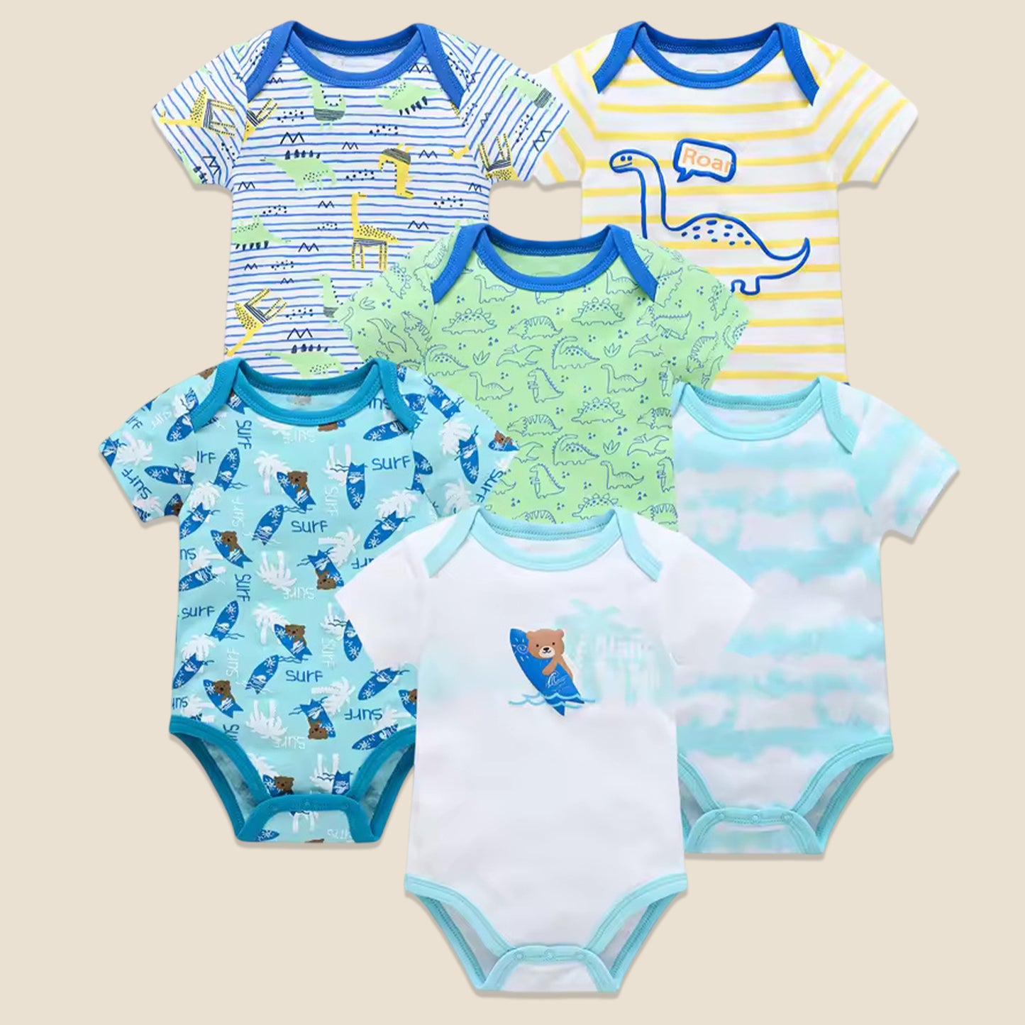3/6 Pcs Baby Bodysuit Set - 100% Cotton Short Sleeve Rompers - Unisex Newborn Clothes 0-12 Months