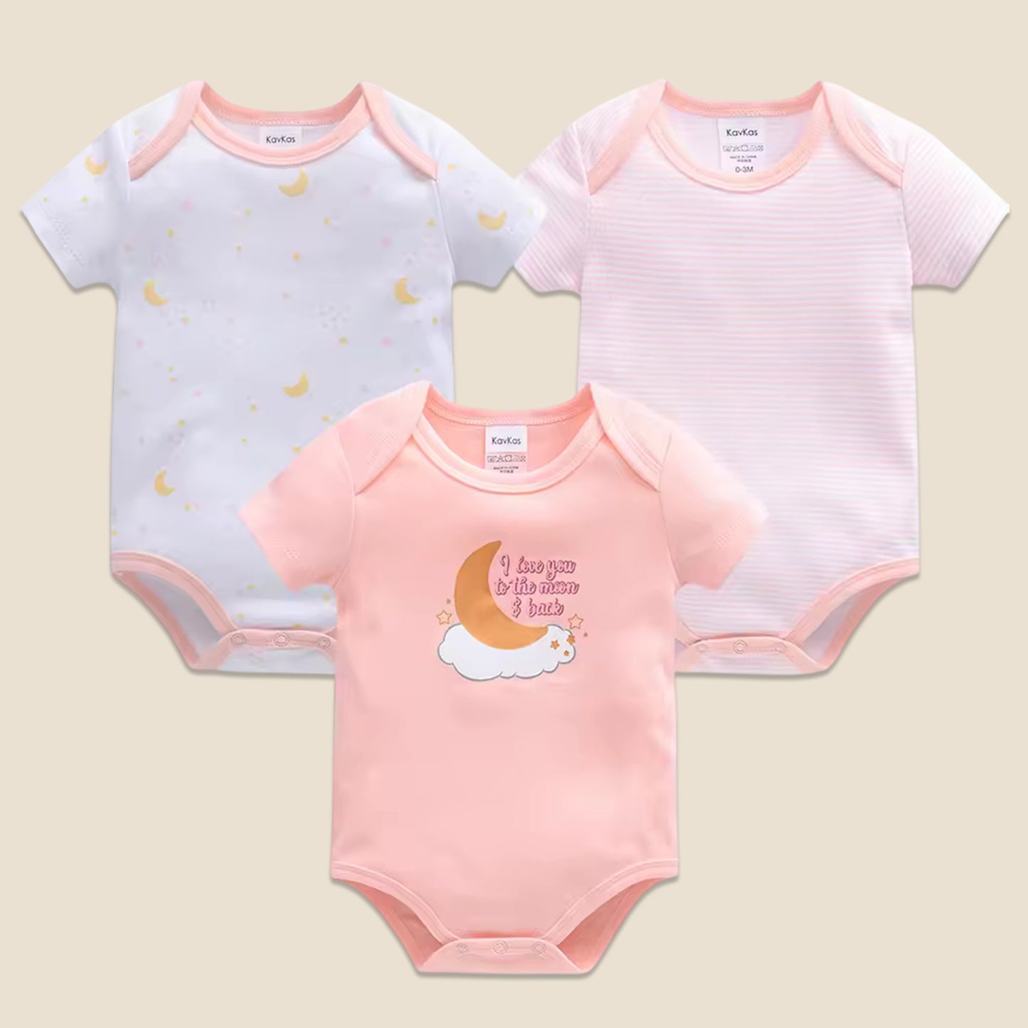 3 Pcs/lot Baby Bodysuit Set - 100% Cotton Short Sleeve Lion Print - Summer Newborn Clothes for 0M-12M
