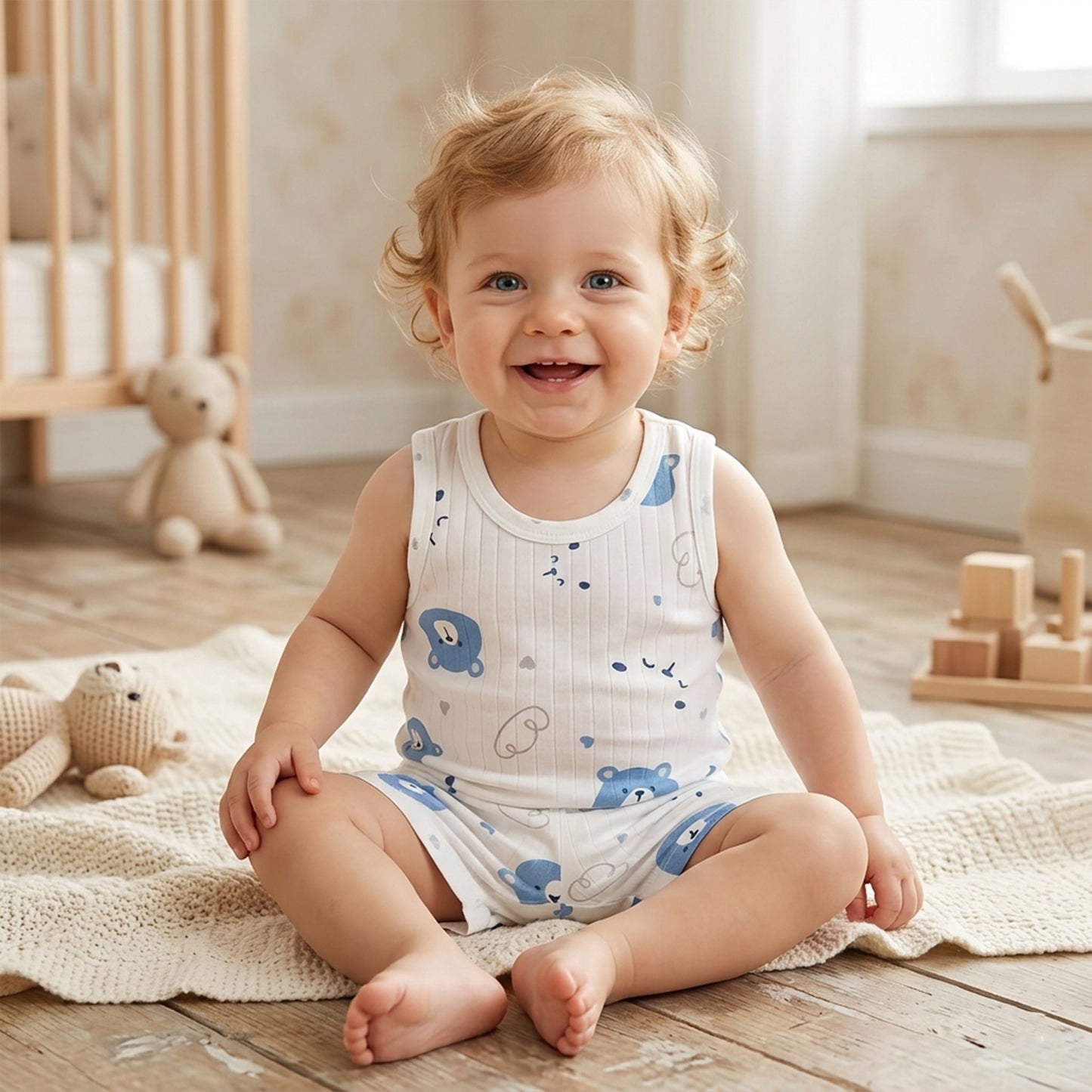 Kids Summer Tank Top & Shorts Set - Breathable Sleeveless Print Outfit - Casual Cotton Vest Suit for Babies
