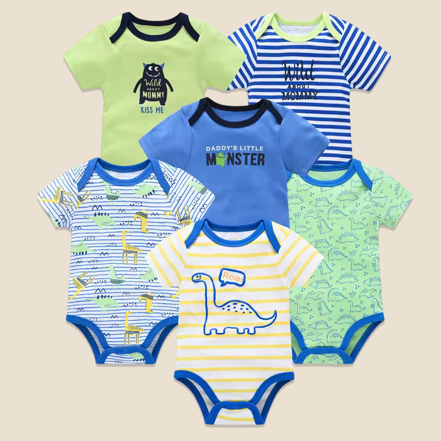 3/6 Pcs Baby Bodysuit Set - 100% Cotton Short Sleeve Rompers - Unisex Newborn Clothes 0-12 Months