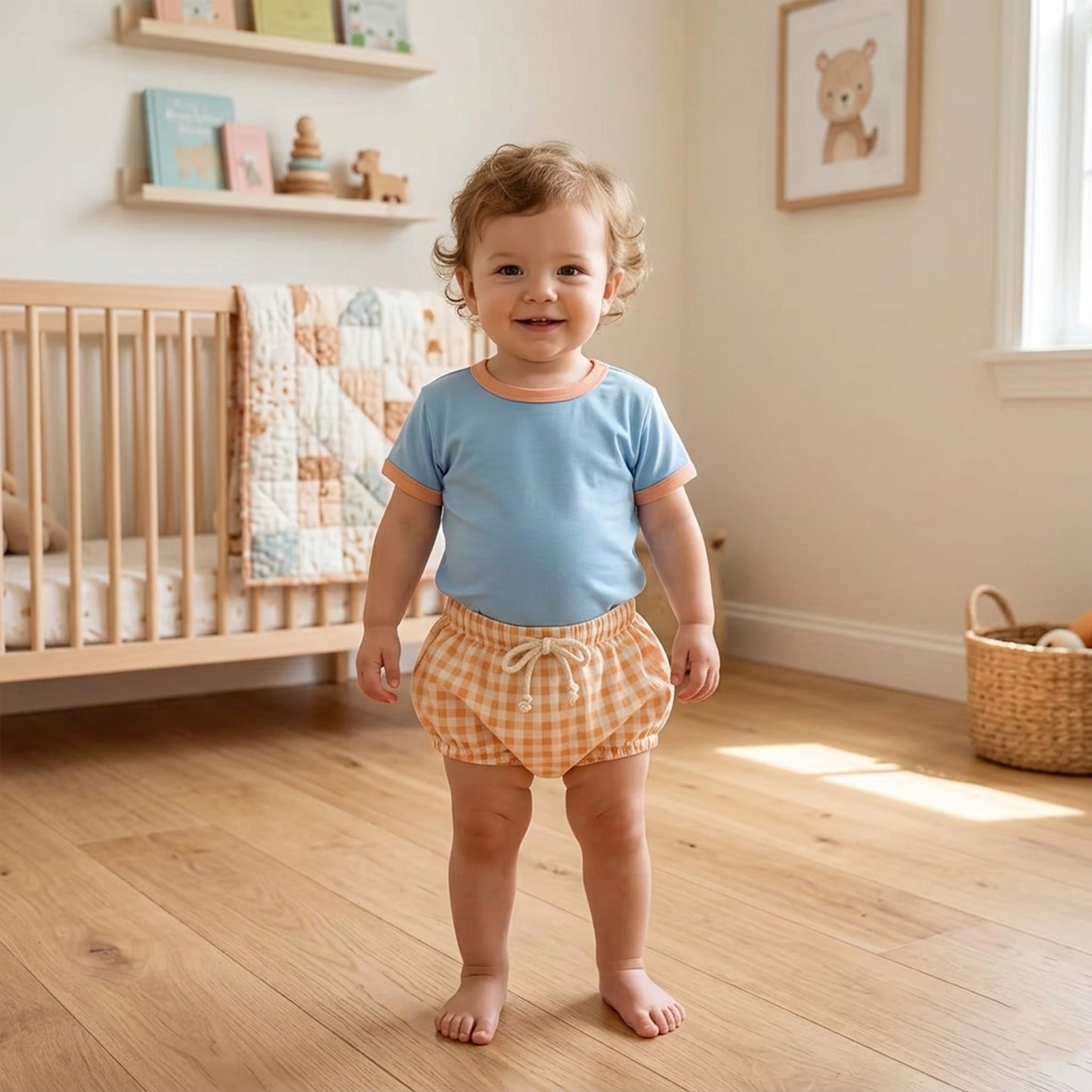 2Pcs Baby Summer Clothing Set - Short Sleeve Tee with Plaid Shorts - Soft Breathable Outfits for Boys & Girls 0-2Y