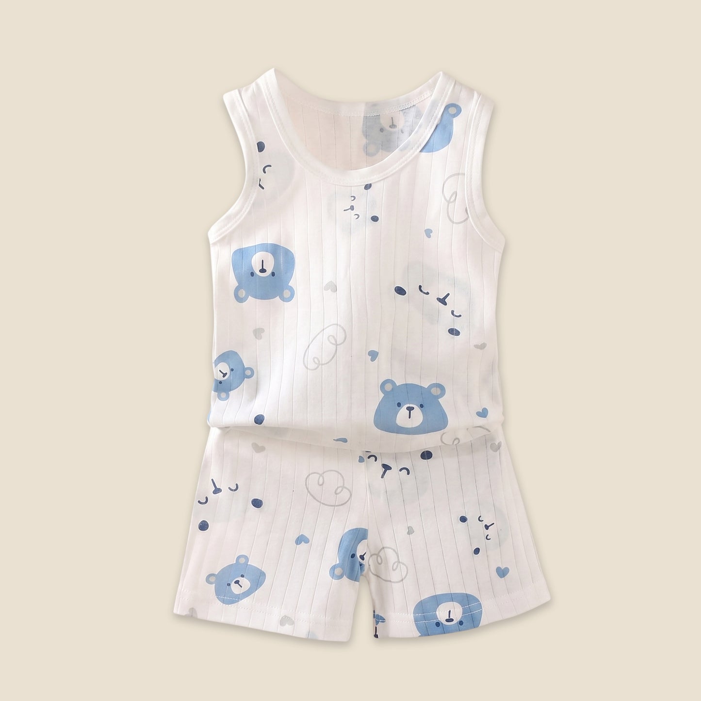 Kids Summer Tank Top & Shorts Set - Breathable Sleeveless Print Outfit - Casual Cotton Vest Suit for Babies