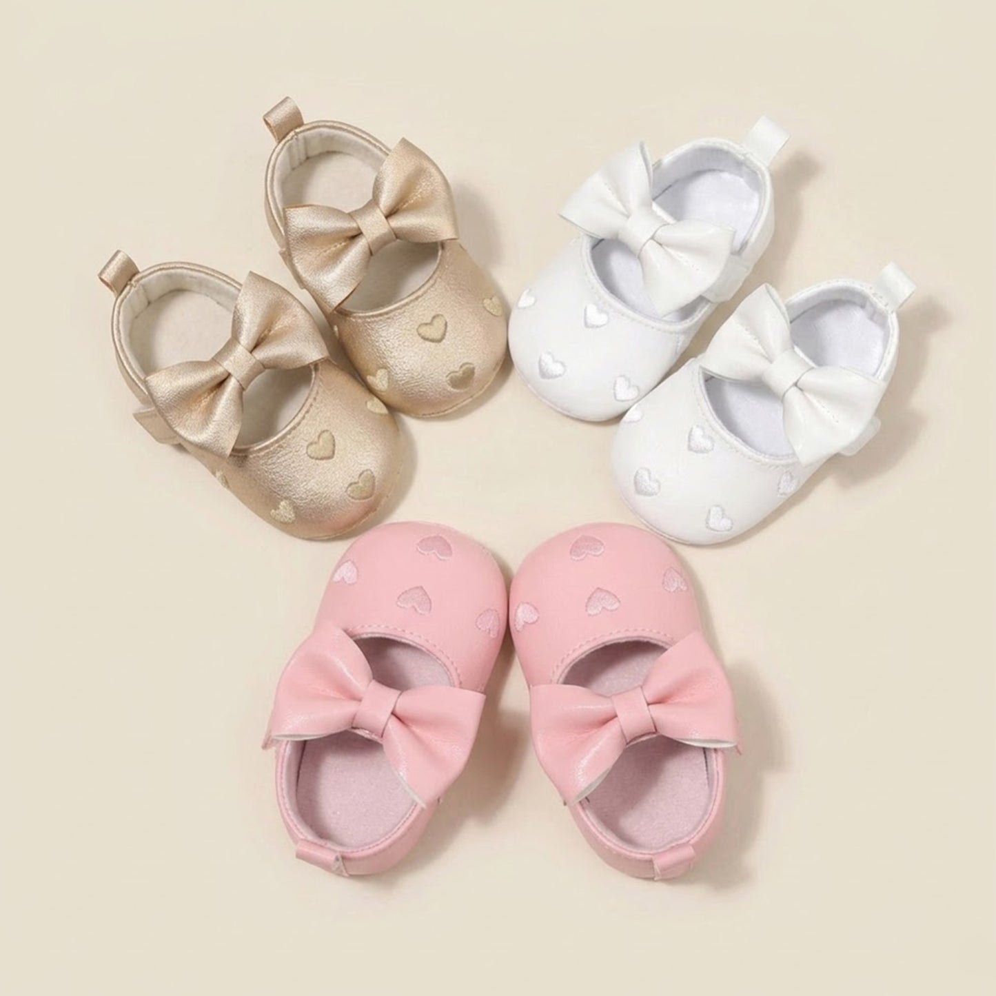 Classic Baby Girl Dress Shoes - Cute Bow-knot & Heart Anti-Slip First Walkers (0-18M)