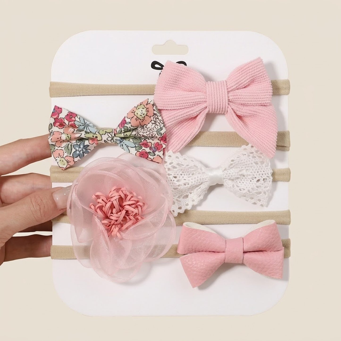 4-5Pcs/Set Baby Bow Headbands - Cotton Linen & Lace Fabric - Leopard Print Newborn Hair Accessories for Girls