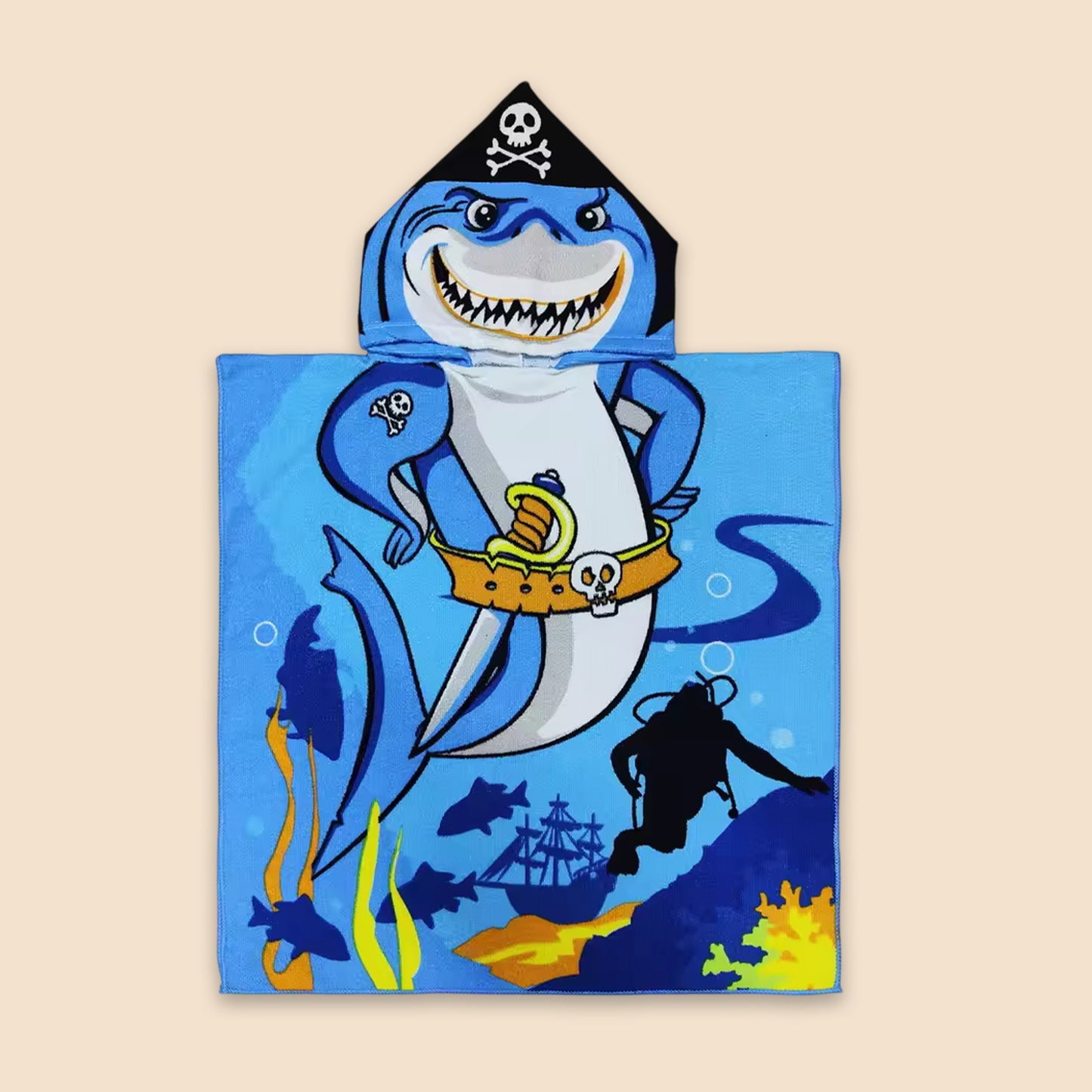 Cartoon Kids Hooded Cape Towel - Quick-Dry Beach & Bathrobe - Fun Unicorn Shark Dinosaur Print for Children