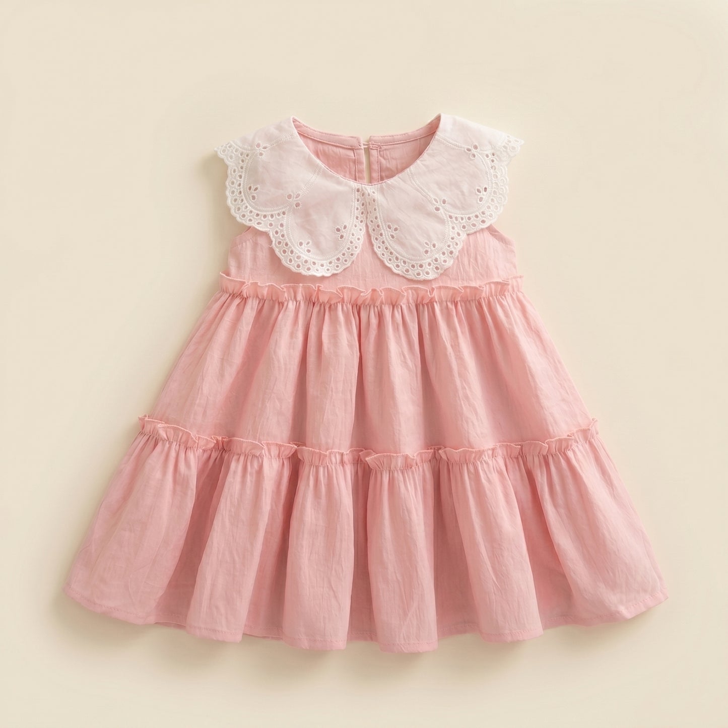 Baby Girl Summer Cotton Dress - Solid Color Lapel Sleeveless Sunsuit - Cute Girls Beach Outfits 0-3Y