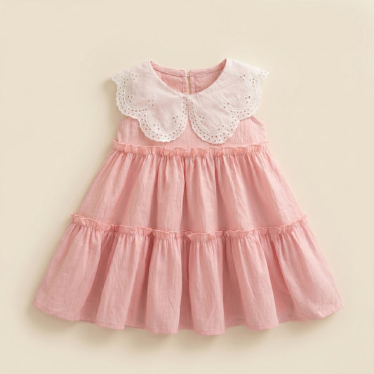 Baby Girl Summer Cotton Dress - Solid Color Lapel Sleeveless Sunsuit - Cute Girls Beach Outfits 0-3Y