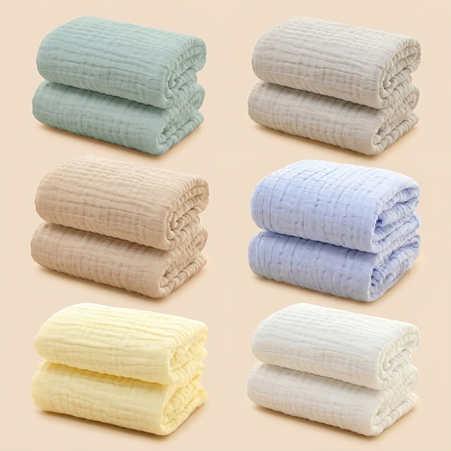 Pure Cotton Bubble Muslin Baby Blanket - 6-Layer Absorbent Bath Towel - Large Square Newborn Swaddle & Bedding