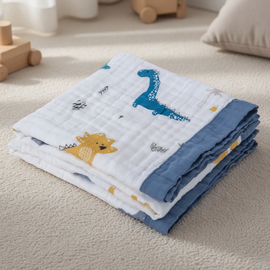Soft 6-Layer Cotton Baby Blanket - High Absorbency Cartoon Bath Towel - Multi-functional Gauze Swaddle for Infants