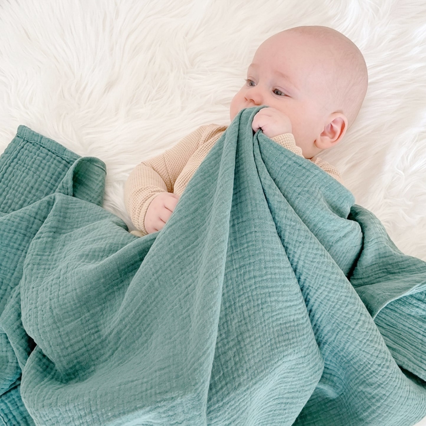 Pure Cotton Bubble Muslin Baby Blanket - 6-Layer Absorbent Bath Towel - Large Square Newborn Swaddle & Bedding