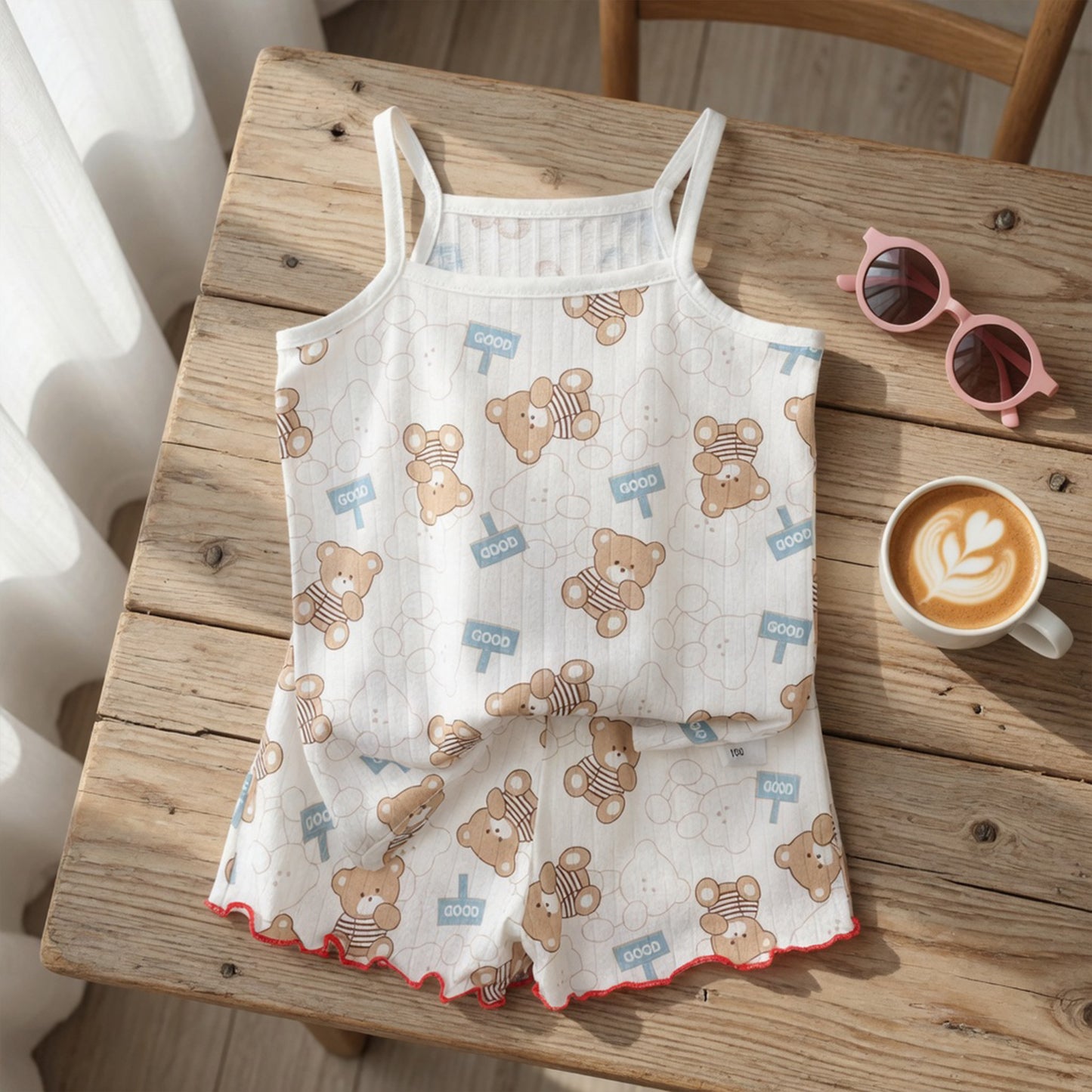 Baby Girl Sleeveless Summer Outfit - 100% Cotton Thin Vest & Shorts Set - Breathable Loungewear for Kids