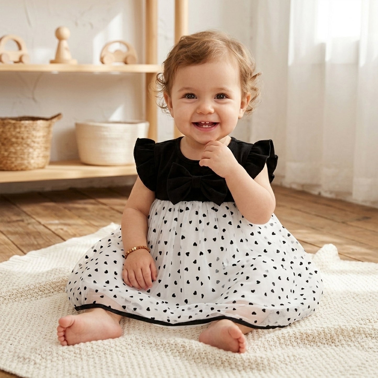 Summer Baby Girl Korean Style Princess Dress - Little Love Bow Flying Sleeves Sunsuit - Birthday Party Gown 0-3Y