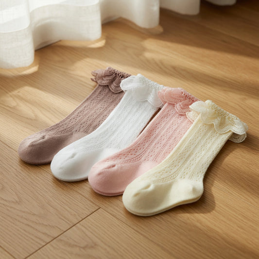 Lace Ruffle Princess Knee-High Socks - Elegant Party & Wedding Socks for Toddler Girls