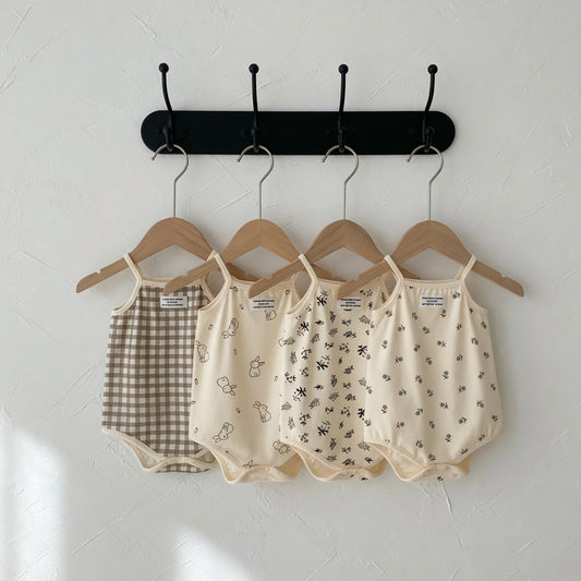 Summer Baby Sleeveless Romper - Cotton Elastane Button Bodysuit - Casual Cartoon Bunny Onesie for Newborns 0-12M
