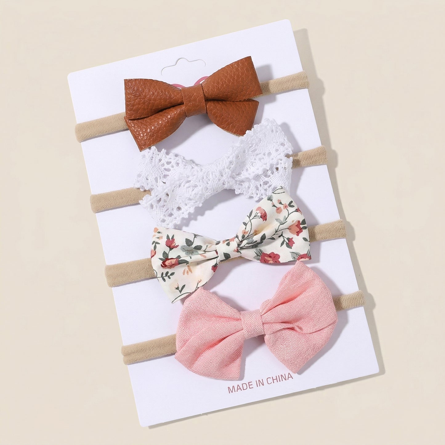 4-5Pcs/Set Baby Bow Headbands - Cotton Linen & Lace Fabric - Leopard Print Newborn Hair Accessories for Girls