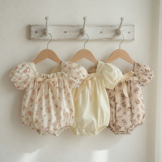 Short Sleeve Floral Baby Romper - 100% Cotton Summer Sunsuit - Casual Newborn Jumpsuit 0-24M