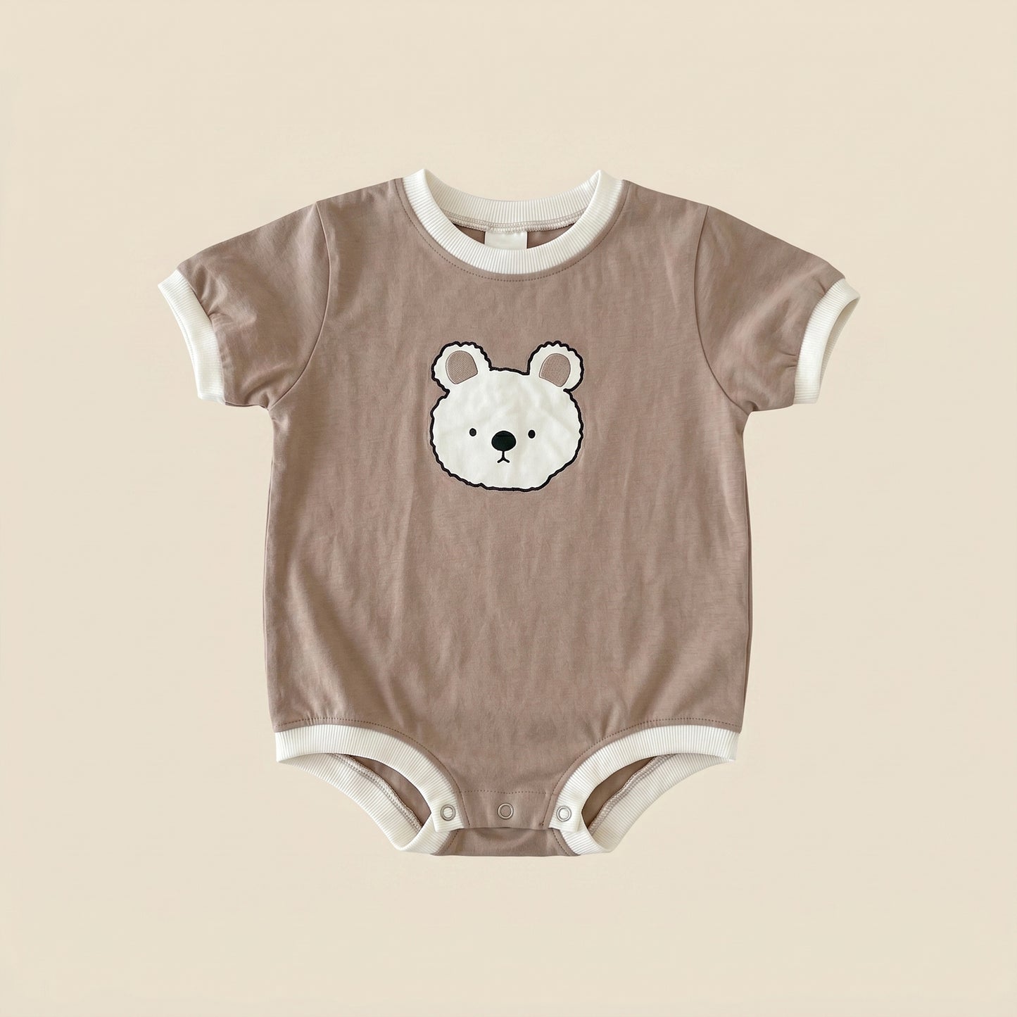 Infant Cartoon Bear Print Romper - Short Sleeve Triangular Bodysuit - Summer Cotton Jumpsuit 0-2Y