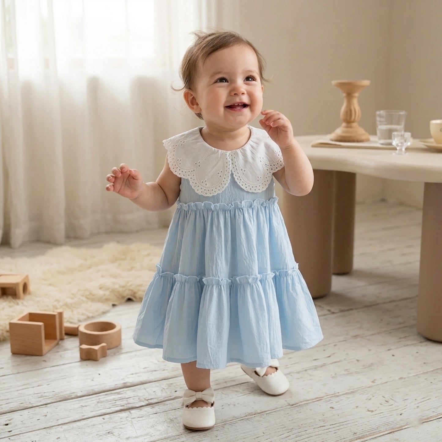 Baby Girl Summer Cotton Dress - Solid Color Lapel Sleeveless Sunsuit - Cute Girls Beach Outfits 0-3Y