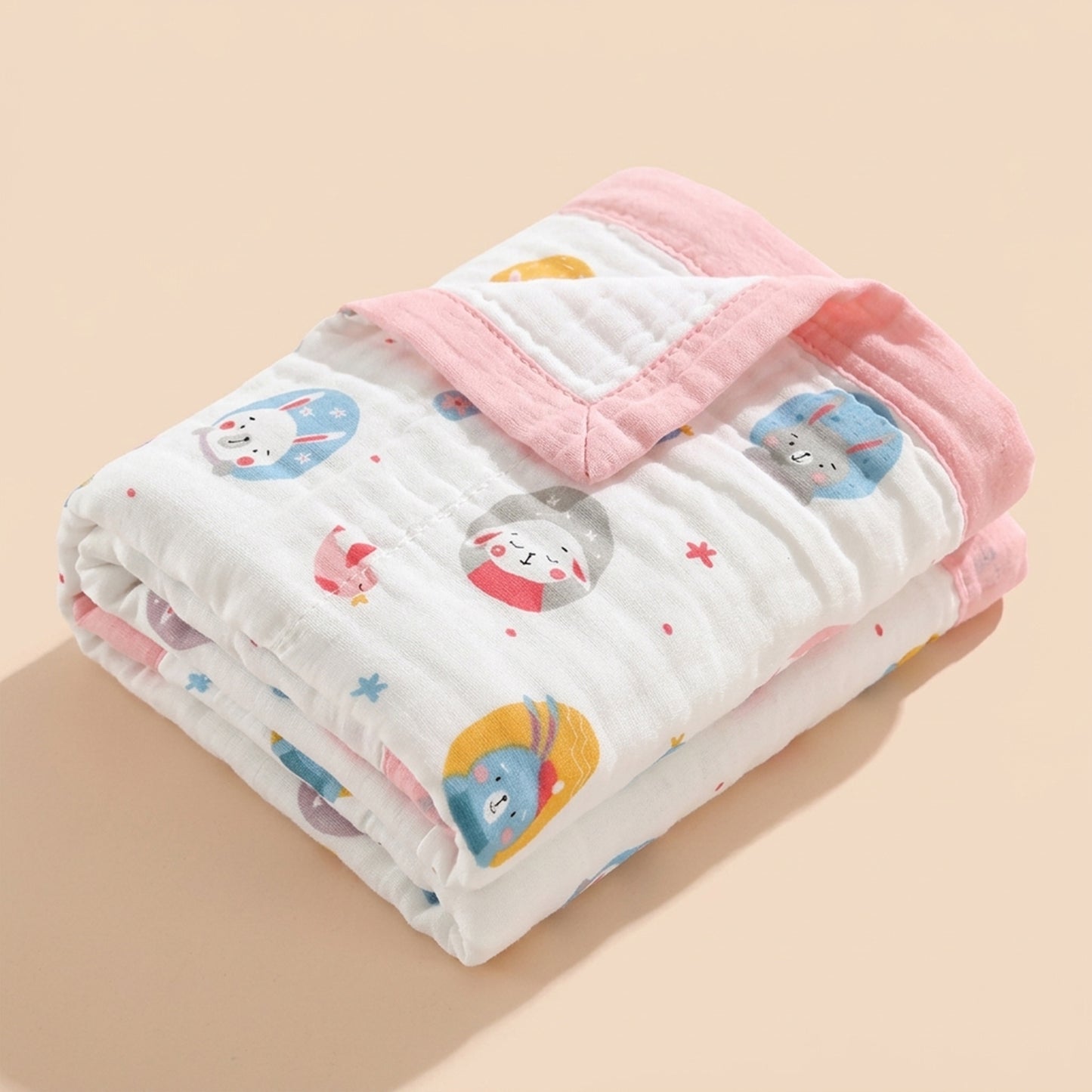 Soft 6-Layer Cotton Baby Blanket - High Absorbency Cartoon Bath Towel - Multi-functional Gauze Swaddle for Infants