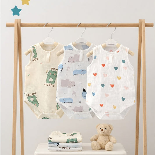 2026 New Summer Baby Sleeveless Bodysuit - 100% Soft Cotton Newborn Jumpsuit - Breathable Infant Outfits for Boys & Girls