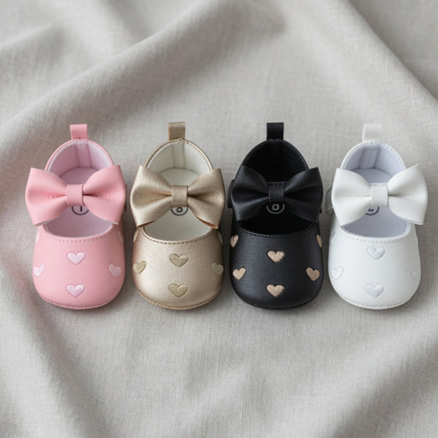 Classic Baby Girl Dress Shoes - Cute Bow-knot & Heart Anti-Slip First Walkers (0-18M)