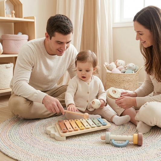 Baby Wooden Musical Instrument - Xylophone & Drum Activity Toys - Early Sensory Learning Gift for Babies