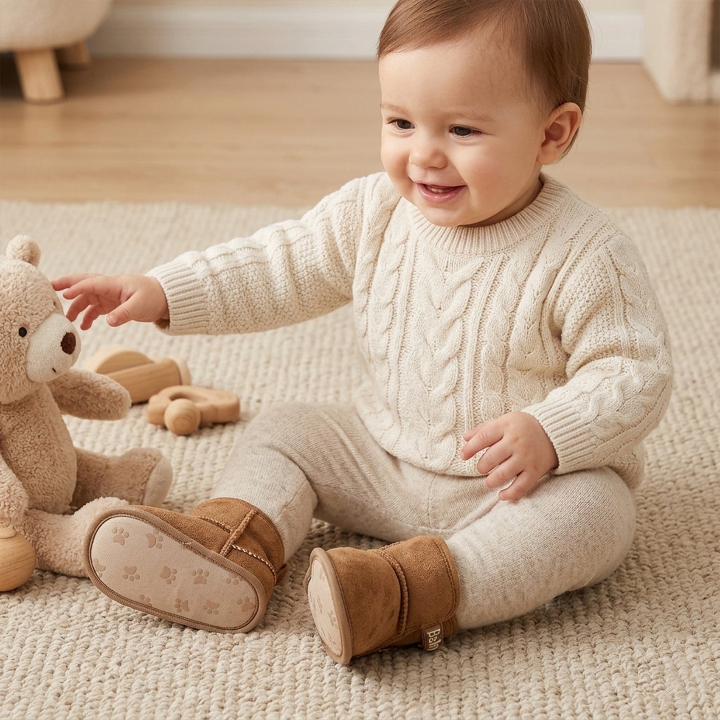 Infant Warm Fleece Snow Boots – Anti-Skid Soft Bottom Walking Shoes for Boys & Girls