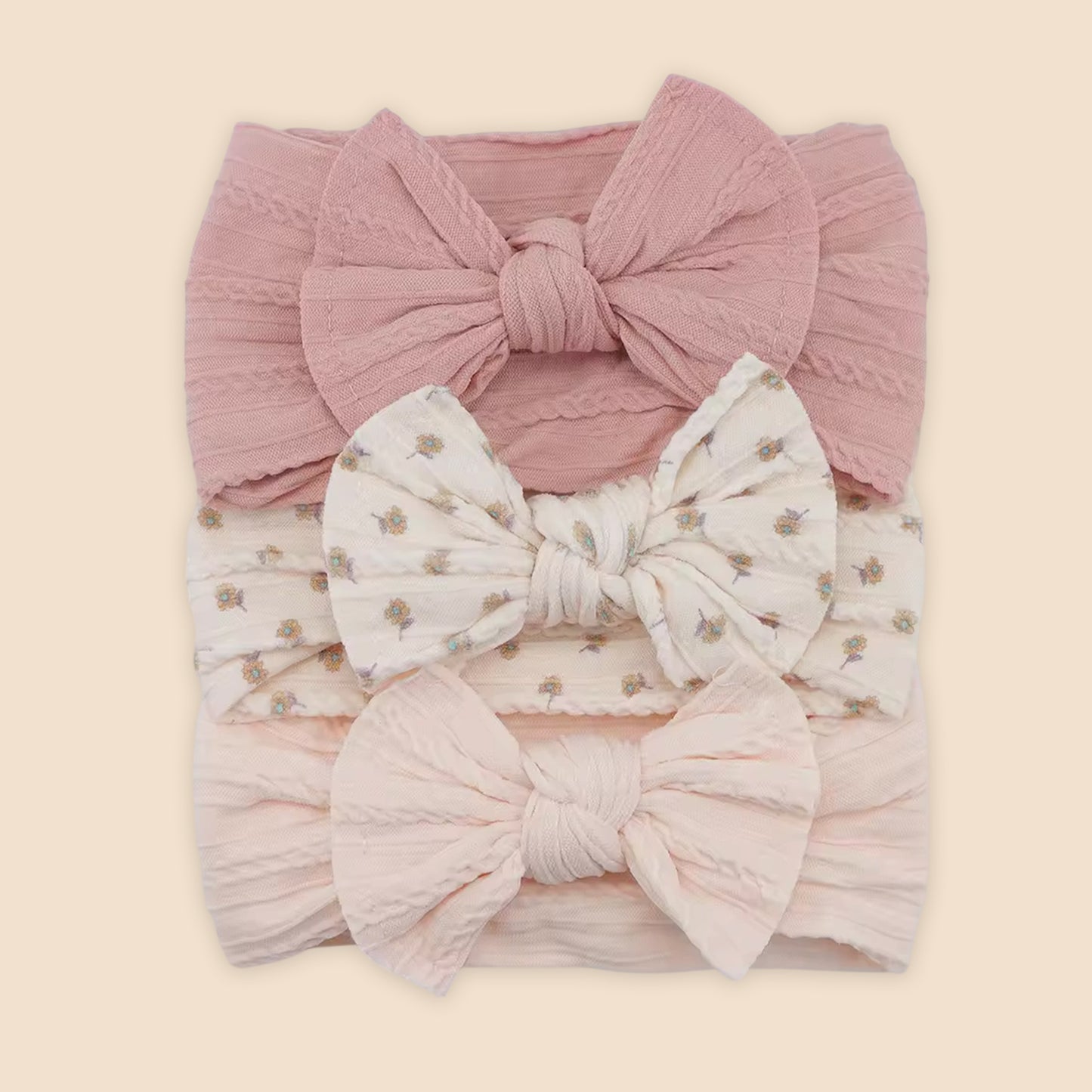 3-Piece Baby Girl Headband Set - Soft Elastic Bow Hair Bands - Newborn Turban & Hair Accessories Gift Pack