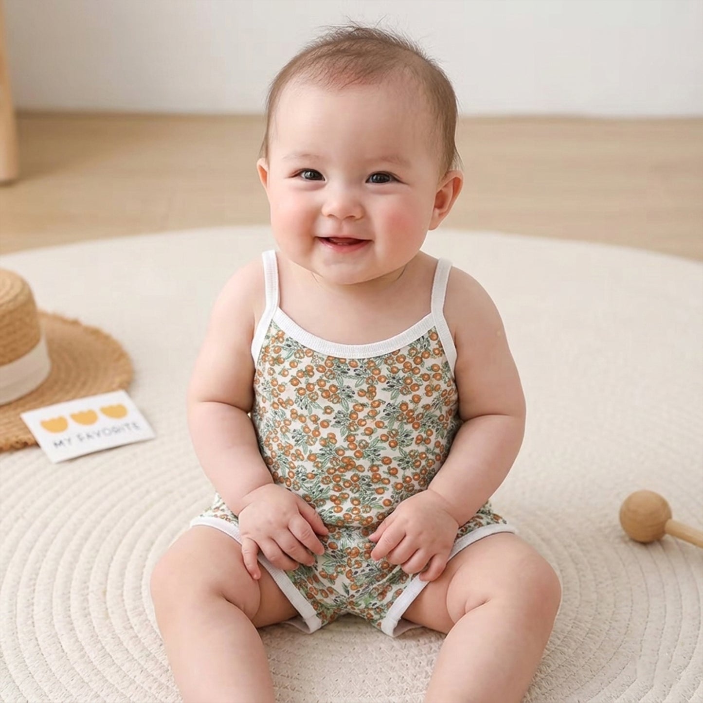 Baby Girl Summer Spaghetti Strap Set - 100% Cotton Camisole & Shorts Outfits - Cute Square Collar Pajamas