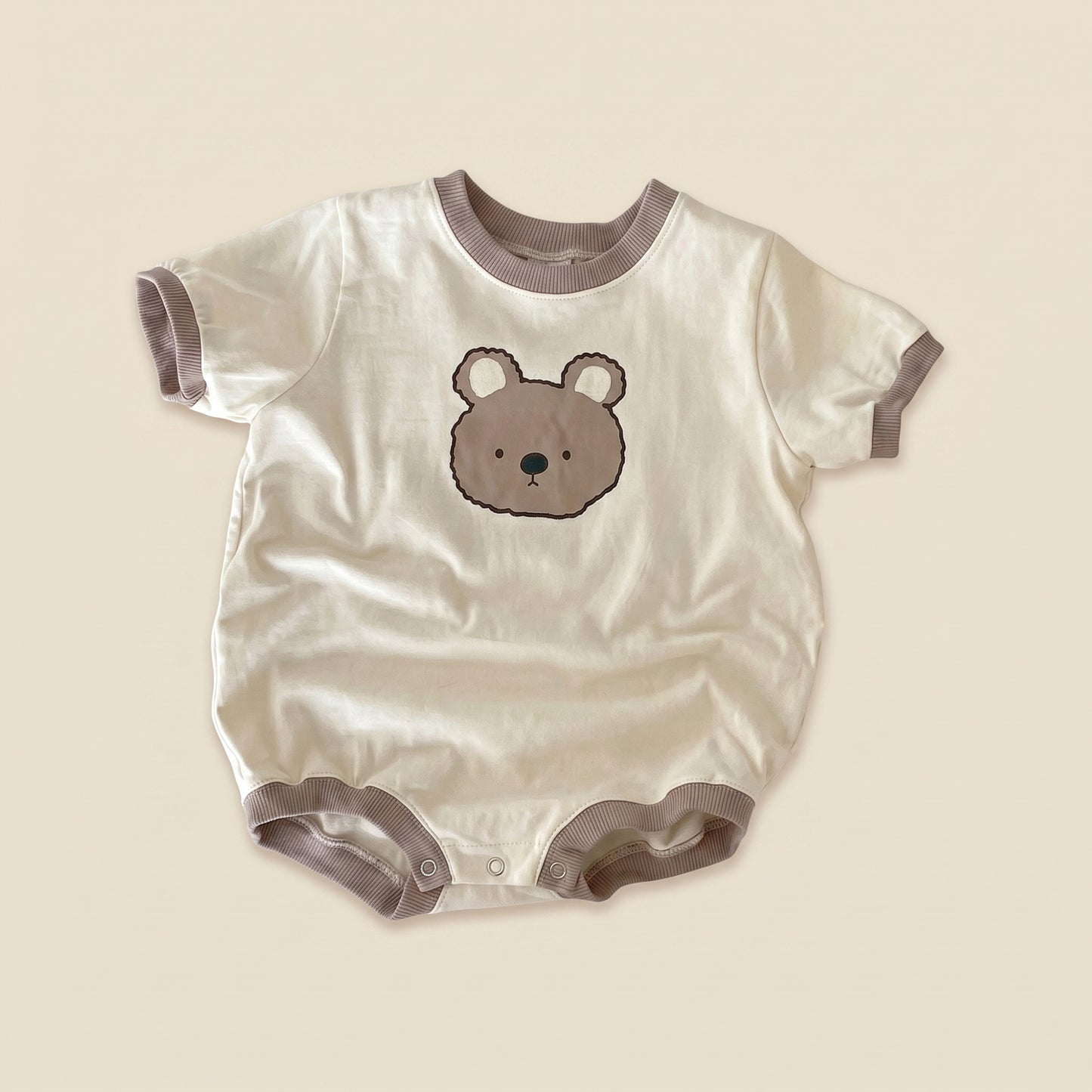 Infant Cartoon Bear Print Romper - Short Sleeve Triangular Bodysuit - Summer Cotton Jumpsuit 0-2Y