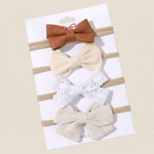 4-5Pcs/Set Baby Bow Headbands - Cotton Linen & Lace Fabric - Leopard Print Newborn Hair Accessories for Girls
