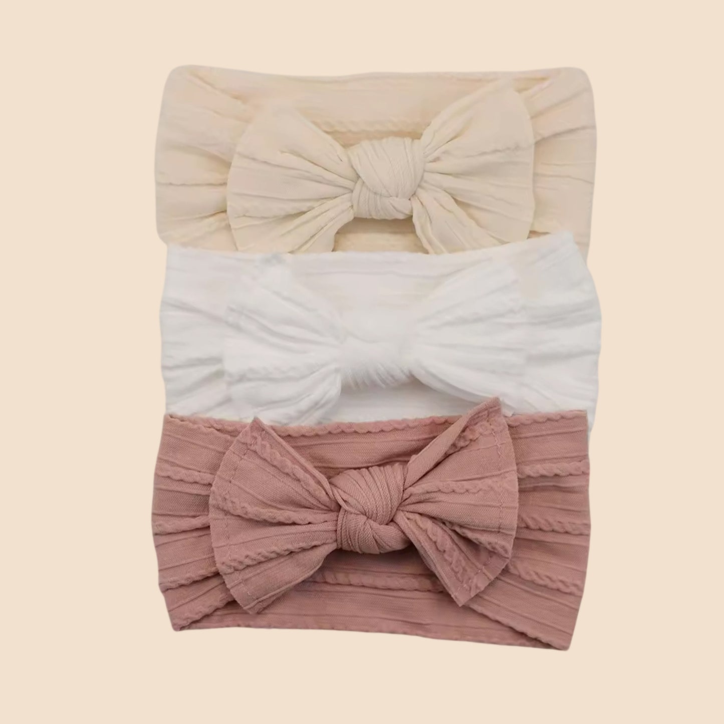 3-Piece Baby Girl Headband Set - Soft Elastic Bow Hair Bands - Newborn Turban & Hair Accessories Gift Pack