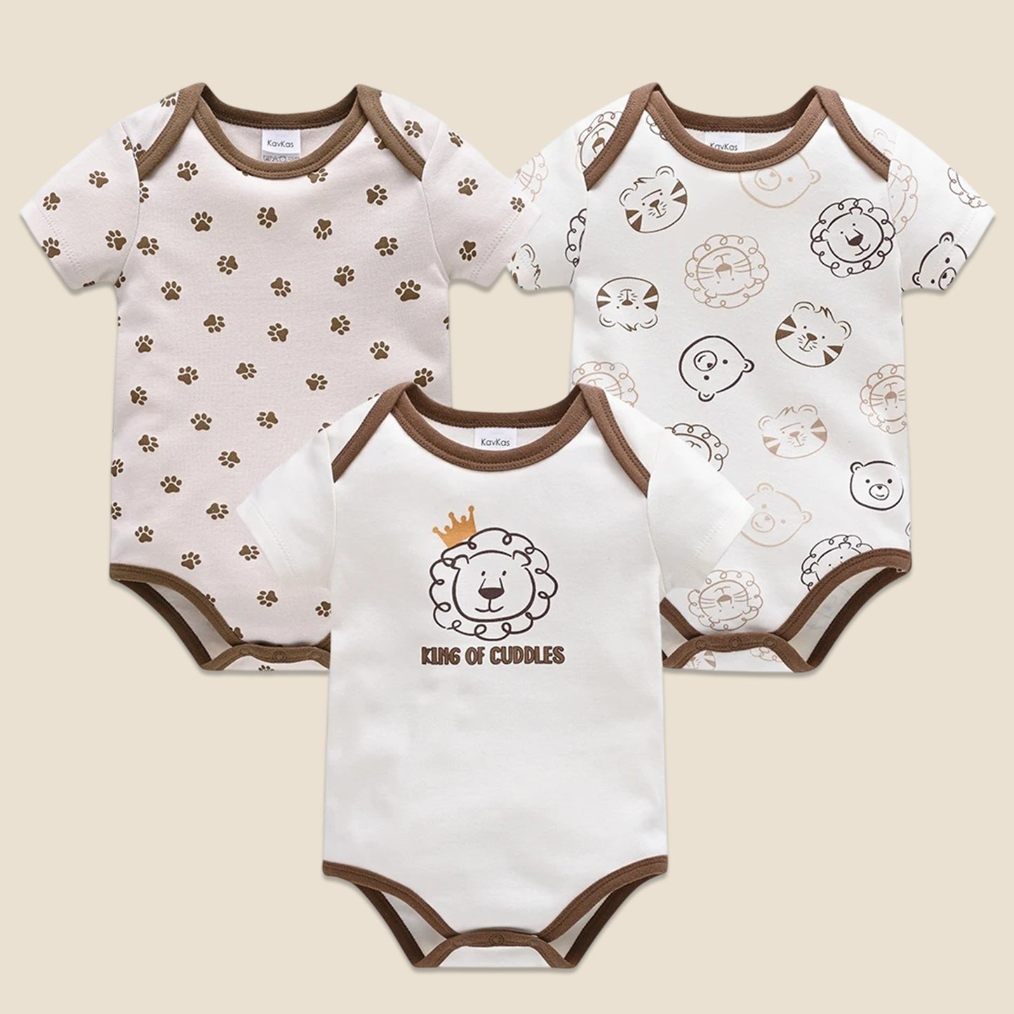 3 Pcs/lot Baby Bodysuit Set - 100% Cotton Short Sleeve Lion Print - Summer Newborn Clothes for 0M-12M