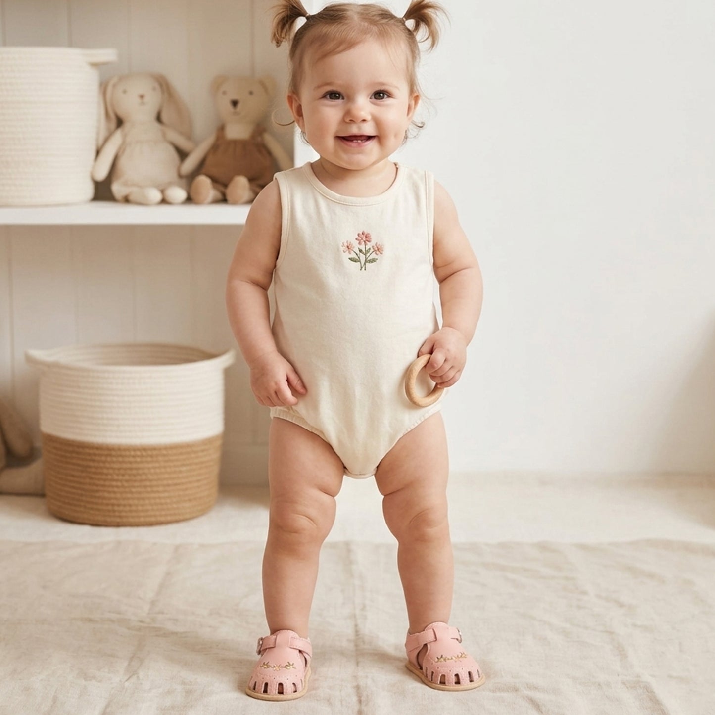 Newborn Summer Leisure Sandals - Lightweight Soft Sole Wrap Toe Summer Shoes - Cute Floral Embroidered First Walkers (0-18M)