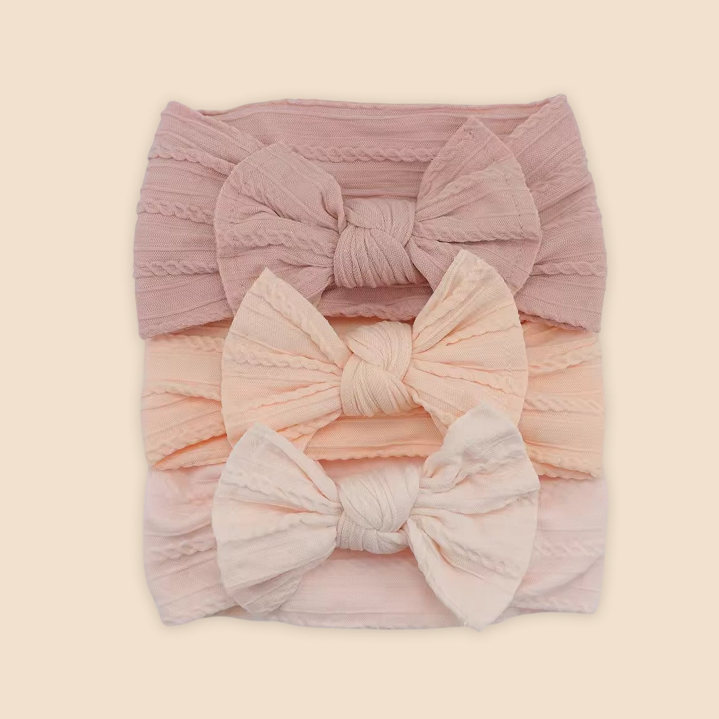 3-Piece Baby Girl Headband Set - Soft Elastic Bow Hair Bands - Newborn Turban & Hair Accessories Gift Pack