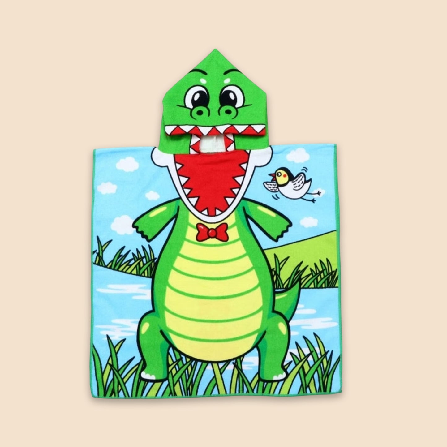 Cartoon Kids Hooded Cape Towel - Quick-Dry Beach & Bathrobe - Fun Unicorn Shark Dinosaur Print for Children