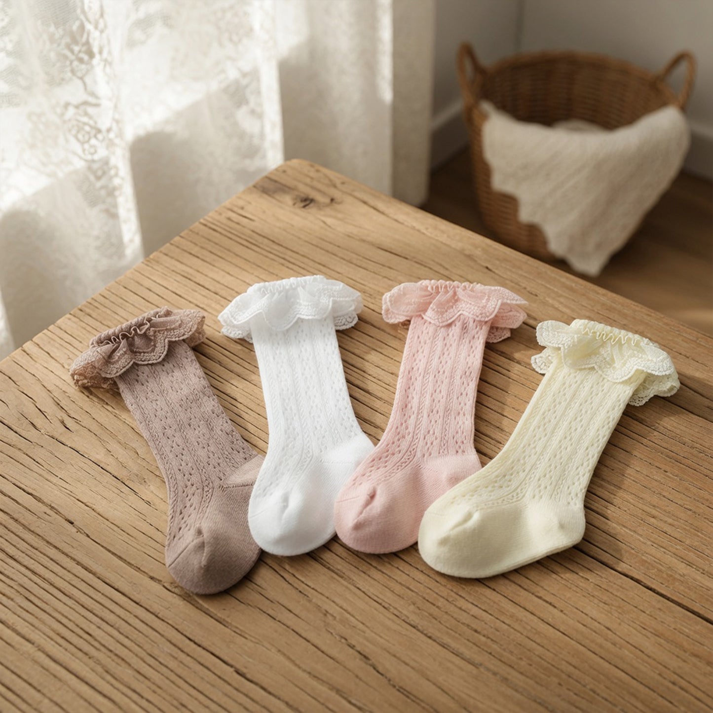 Lace Ruffle Princess Knee-High Socks - Elegant Party & Wedding Socks for Toddler Girls