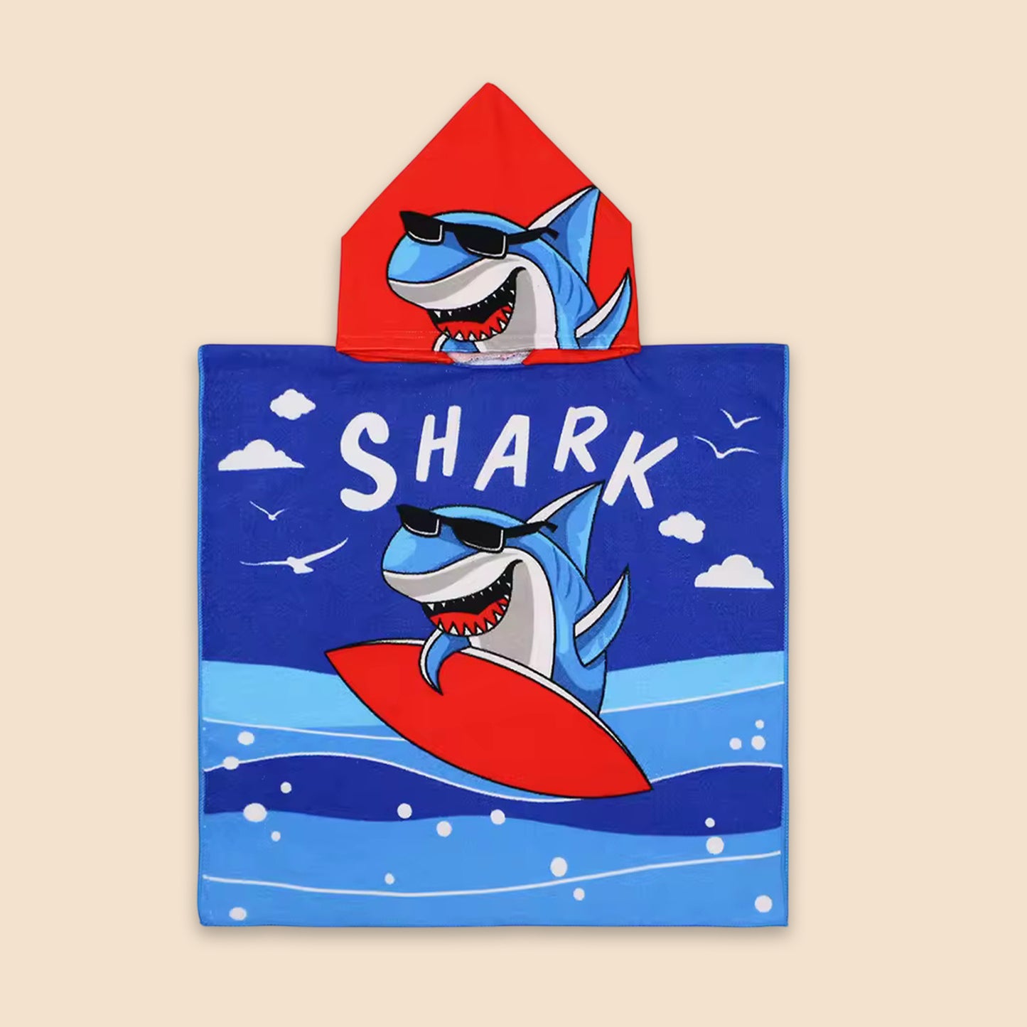 Cartoon Kids Hooded Cape Towel - Quick-Dry Beach & Bathrobe - Fun Unicorn Shark Dinosaur Print for Children