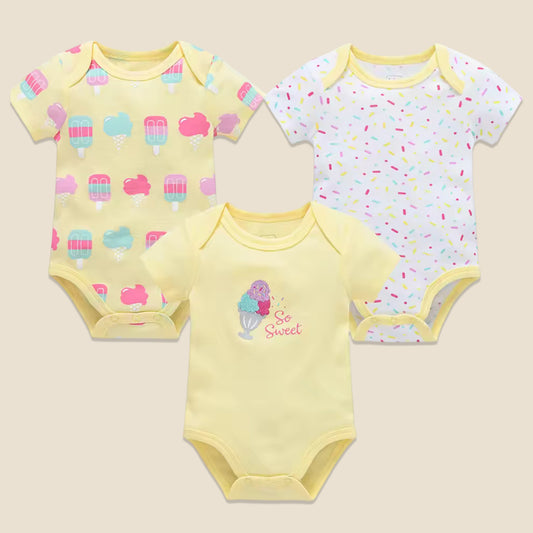 3/6 Pcs Baby Bodysuit Set - 100% Cotton Short Sleeve Rompers - Unisex Newborn Clothes 0-12 Months