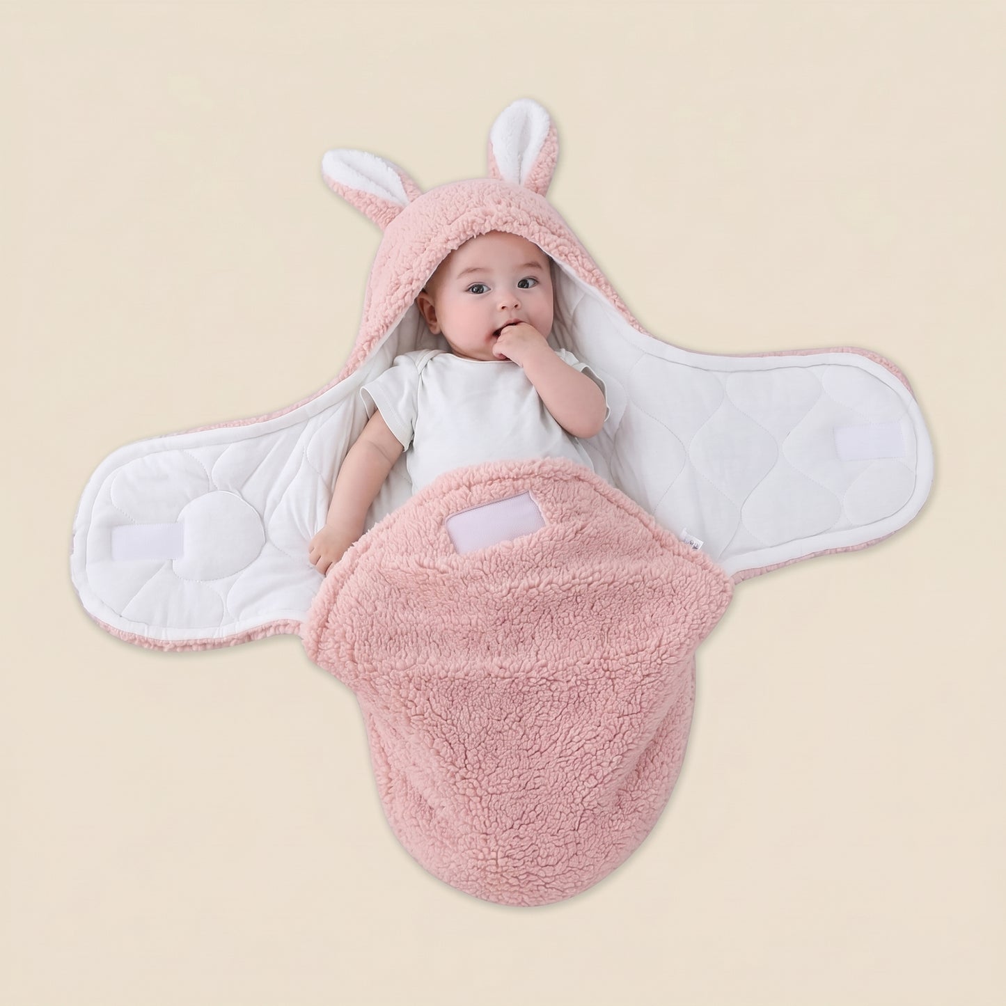 Ultra-Soft Fluffy Fleece Baby Swaddle - Newborn Sleeping Bag with Head Support