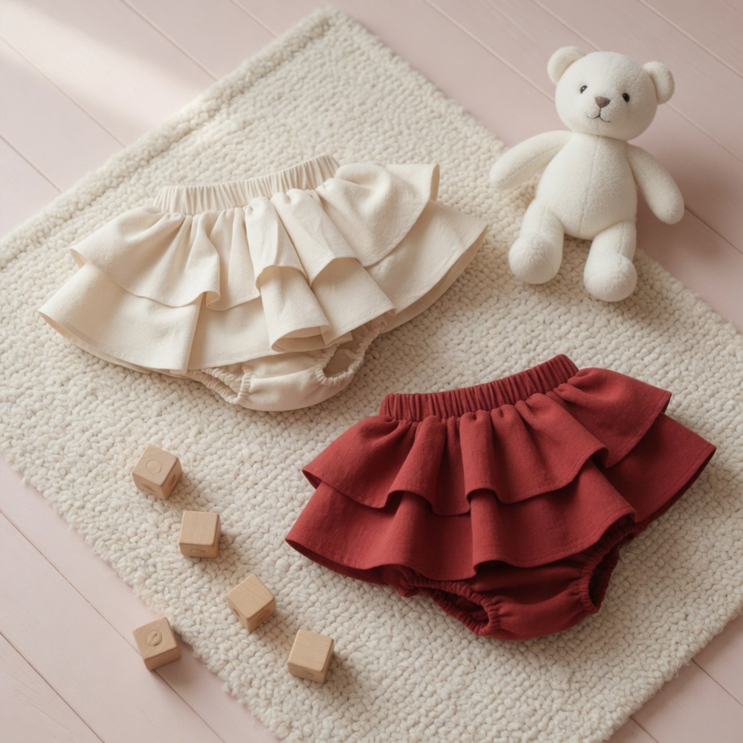 Double Layer Ruffle Lace Baby Skirt - Cotton Linen Toddler Pettiskirt - Casual and Wedding Clothing