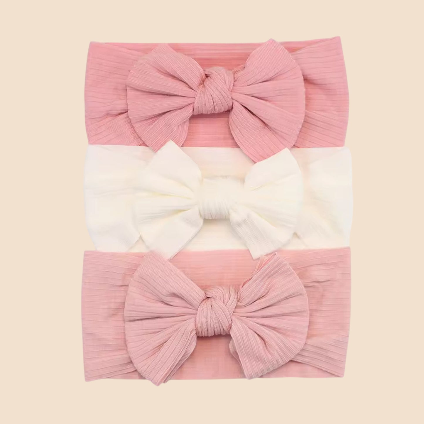 3-Piece Baby Girl Headband Set - Soft Elastic Bow Hair Bands - Newborn Turban & Hair Accessories Gift Pack